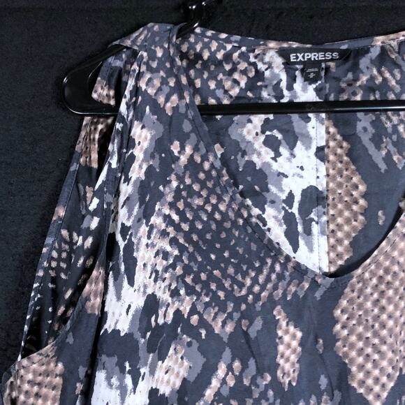 Express Womens Blouse Brown Black Snake Print V Neck Cold Shoulder Medium - Picture 5 of 13